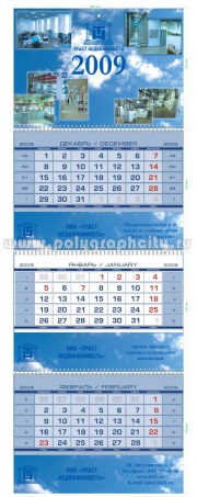 вартальный календарь за 2009 г. Гольф-класса формат А4 на 3-х пружинах
