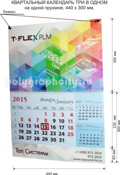 Календарь квартальный 3 в 1 мульти-класса на одной пружине компании Топ Системы на 2015 г