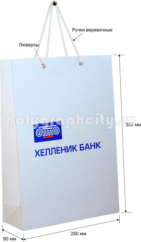 Бумажный пакет вертикальный по заказу компании «ХЕЛЕНИК БАНК»