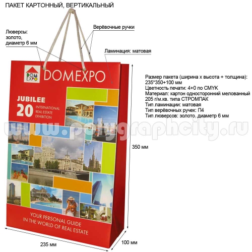 Бумажный пакет вертикальный для выставки «DOMEXPO»