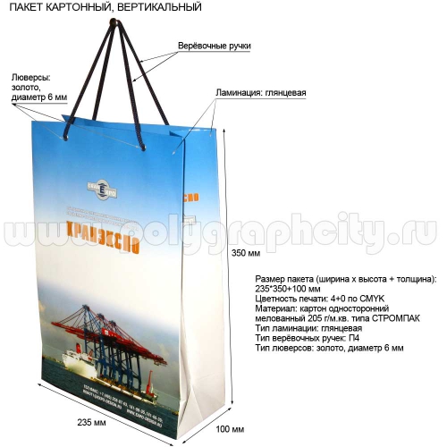 Бумажный пакет с логотипом вертикальный к выставке «КРАНЭКСПО»