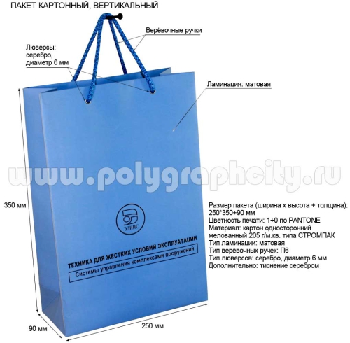 Пакет бумажный с логотипом вертикальный «ЭЛИНС»