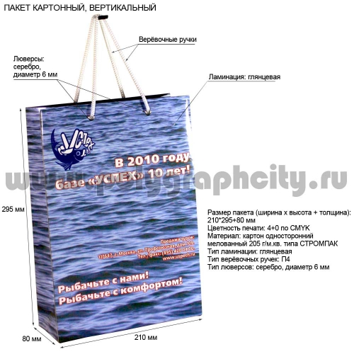 Пакет бумажный с логотипом вертикальный «УСПЕХ»