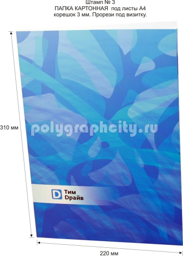 Картонная папка А4, с готового вырубного штампа № 3, компании ТИМ                                       ДРАЙВ
