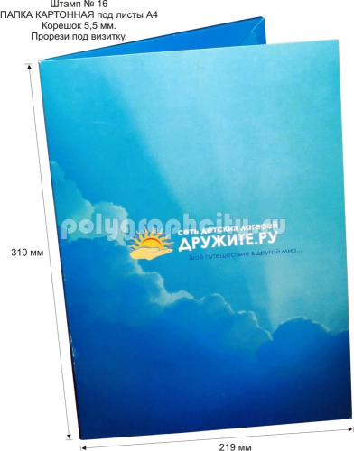 Картонная папка А4, с готового вырубного штампа №16, компании ДРУЖИТЕ.РУ