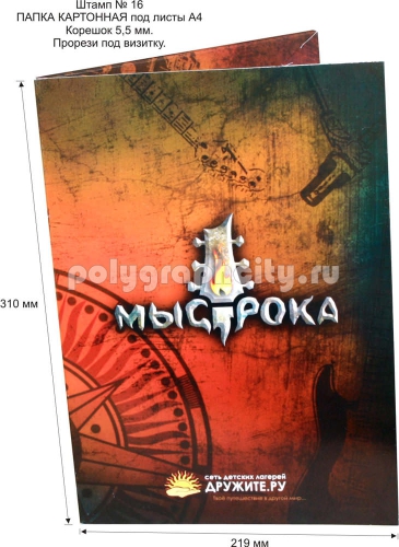 Картонная папка А4, с готового вырубного штампа №16 , компании ДРУЖИТЕ.РУ