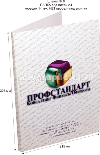 Картонная папка А4, с готового вырубного штампа № 6, компании                                          ПРОФСТАНДАРТ (лицо)