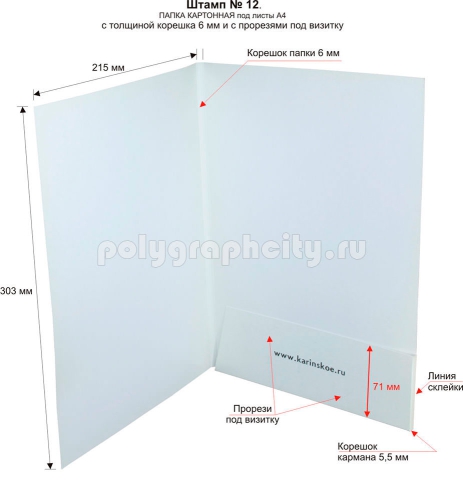Картонная папка формата А4 с готового вырубного штампа № 12, по заказу                                       компании «НАНОСФЕРА СТРОЙ» (разворот)