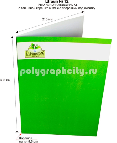 Картонная папка формата А4 с готового вырубного штампа № 12, по заказу                                 компании «НАНОСФЕРА СТРОЙ» (лицо)